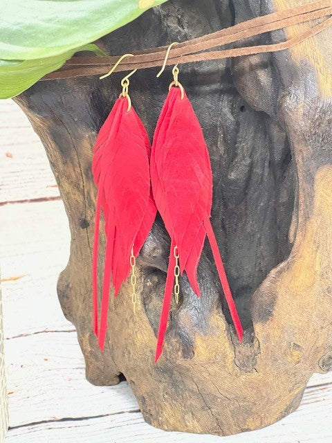 Leather Feather Earrings